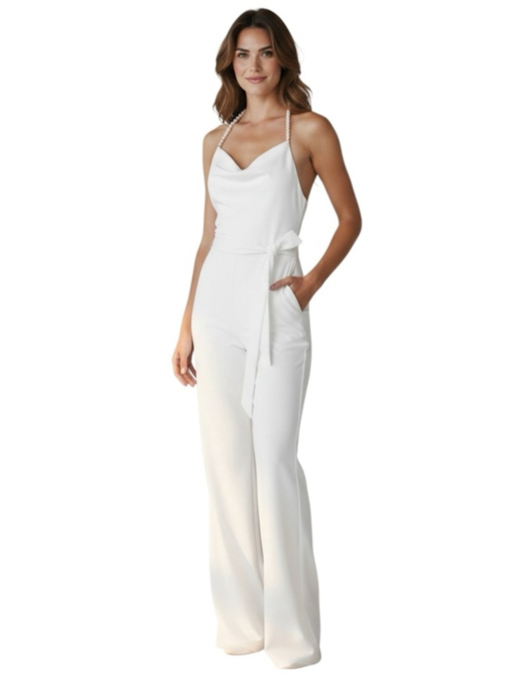 Alice + Olivia Primrose Cowl Neck Jumpsuit, Off White